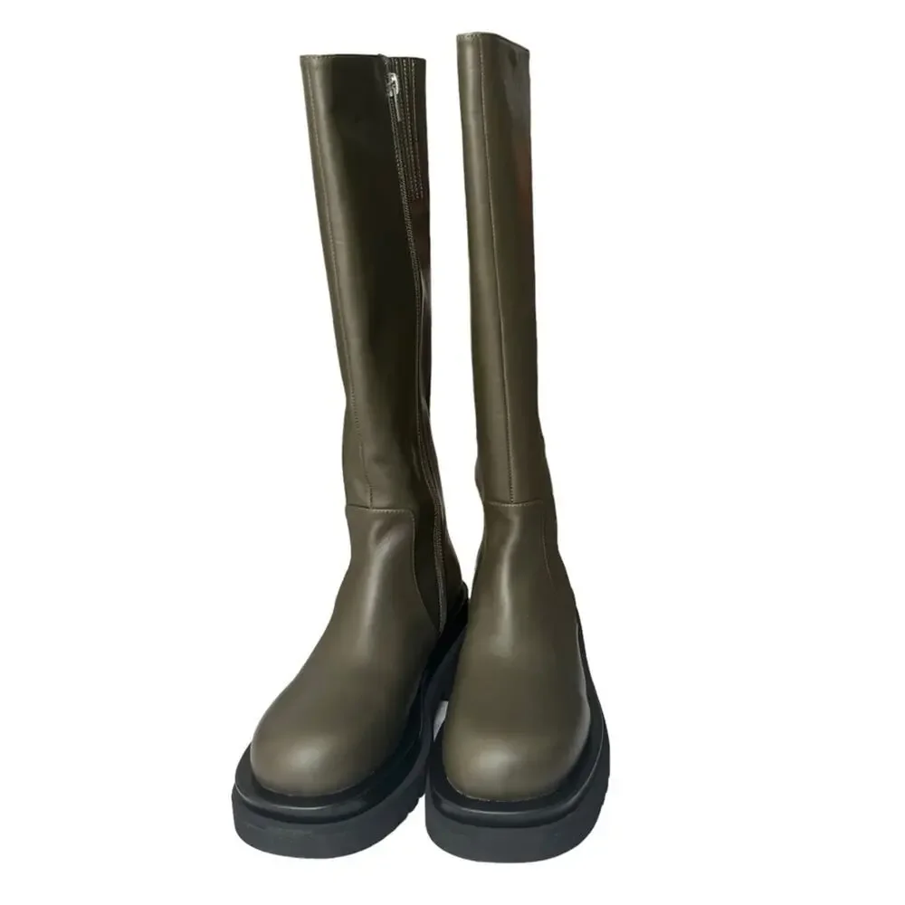 Jeffrey Campbell Tanked Knee High Lug Sole Dark Green Platform Boots Size 8.5